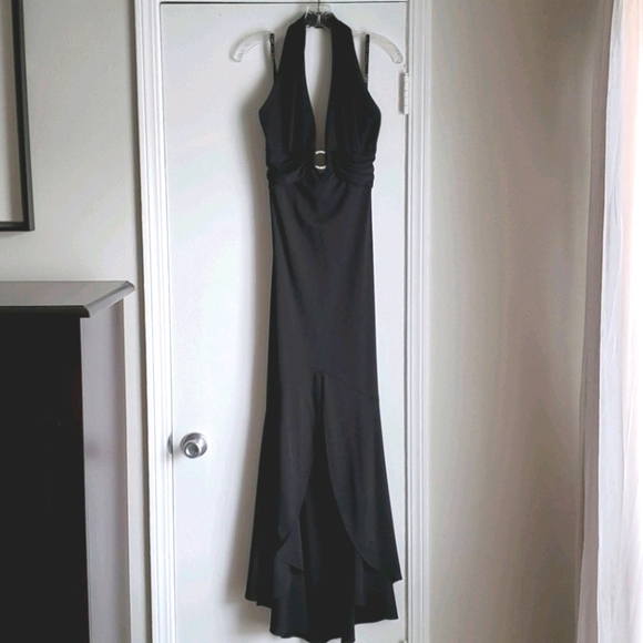 Black Evening Gown with Plunging Neckline - Picture 1 of 4